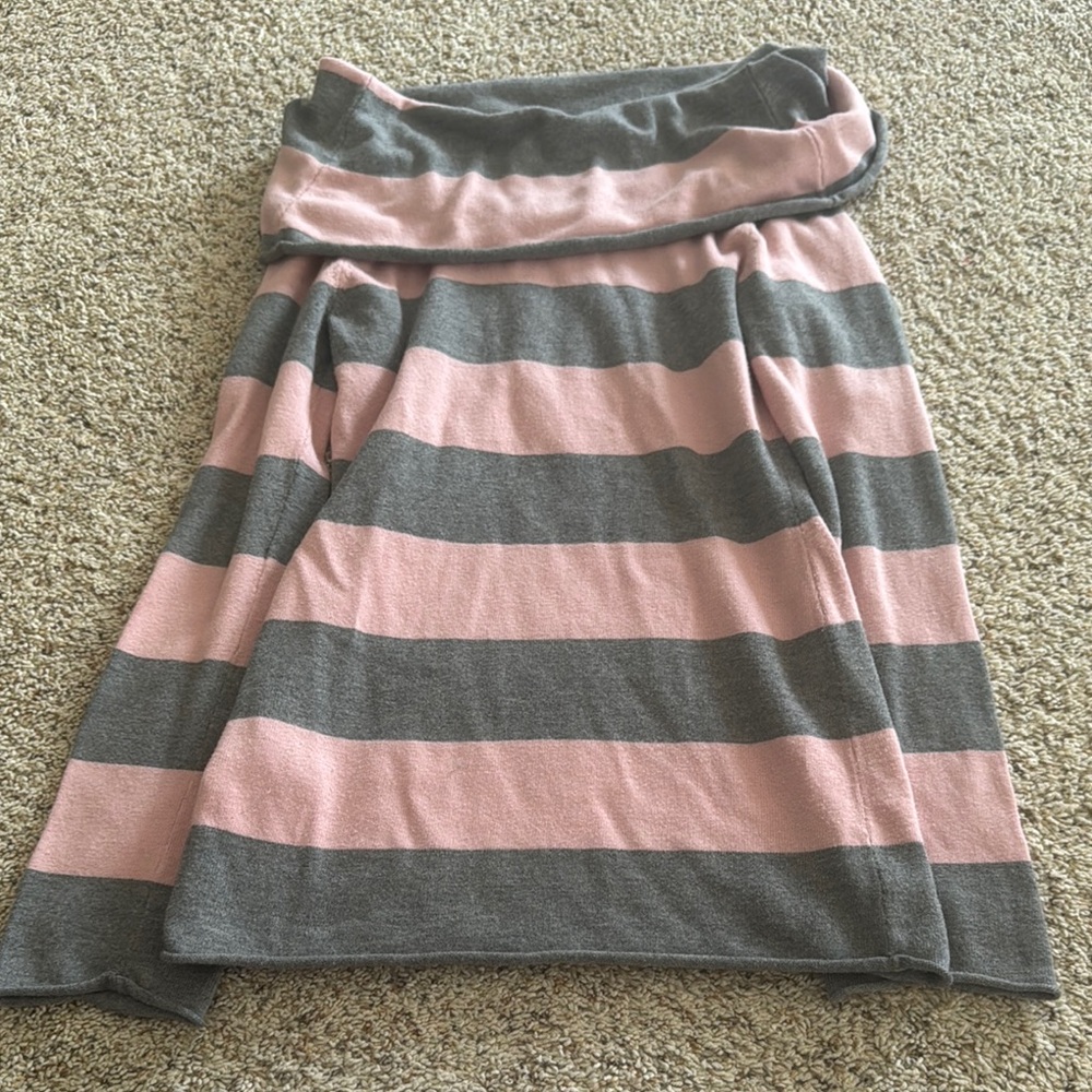 bebe Pink and Gray Cowl Neck/ off shoulder Sweater with Stripes - Picture 4 of 5